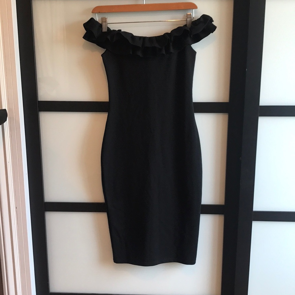 Off the shoulder mini black dress